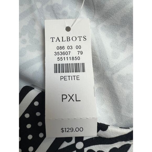 Talbots Womens Petite XLarge Stretch Black White Geo Print Sheath Dress NEW - Picture 9 of 11